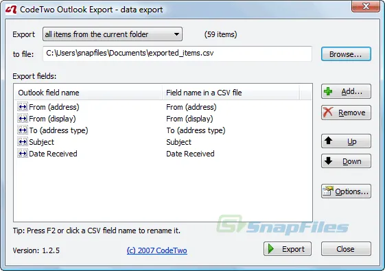 CodeTwo Outlook Export Zrzut ekranu 1