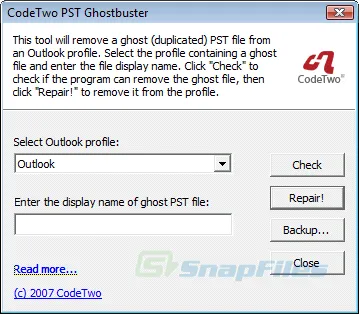 CodeTwo PST Ghostbuster Zrzut ekranu 1