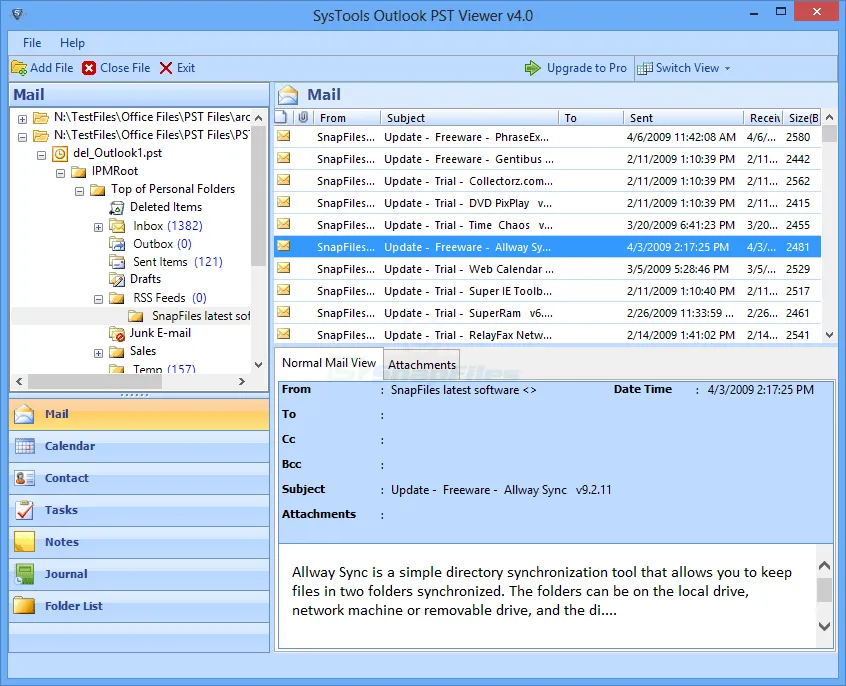 Systools Outlook PST Viewer Zrzut ekranu 1