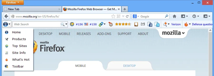 Alexa Toolbar for Firefox Zrzut ekranu 1