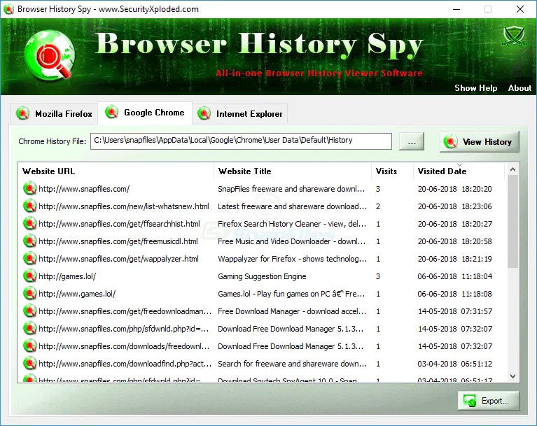 Browser History Spy Zrzut ekranu 1