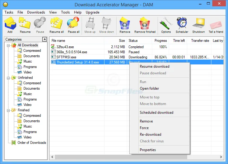 Download Accelerator Manager Zrzut ekranu 1