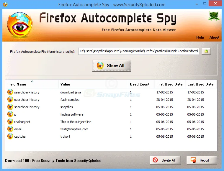 Firefox Autocomplete Spy Zrzut ekranu 1