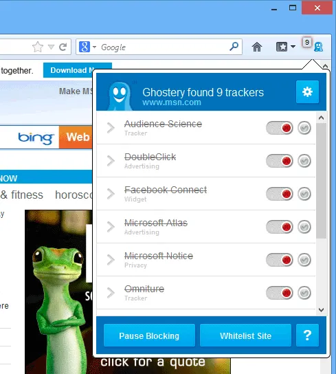 Ghostery for Firefox Zrzut ekranu 1