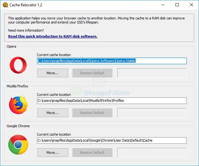SoftPerfect Cache Relocator Zrzut ekranu 1