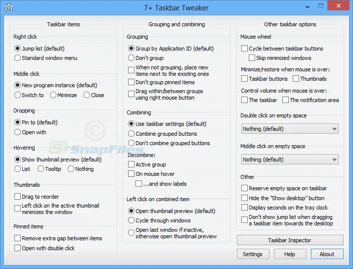 7+ Taskbar Tweaker Zrzut ekranu 1