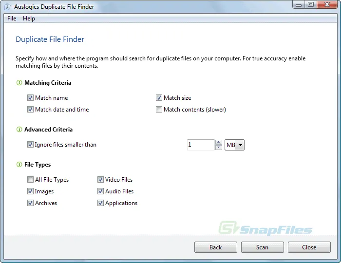 Auslogics Duplicate File Finder Zrzut ekranu 2