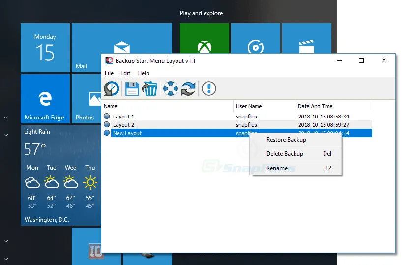 Backup Start Menu Layout Zrzut ekranu 1