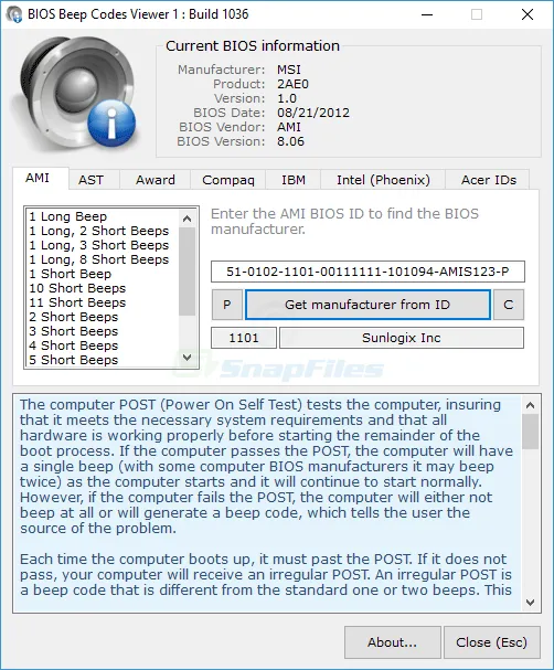 BIOS Beepcodes Viewer Zrzut ekranu 1