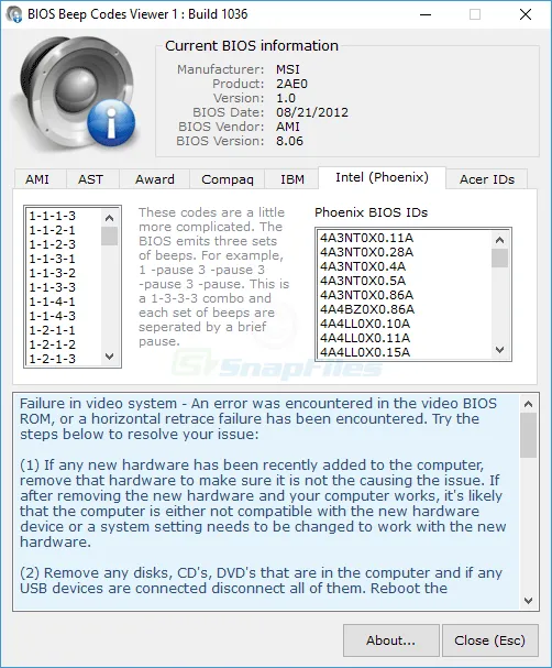 BIOS Beepcodes Viewer Zrzut ekranu 2