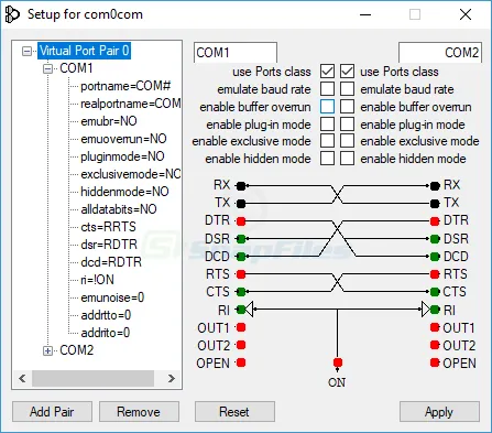 Null-modem Emulator (com0com) Zrzut ekranu 1