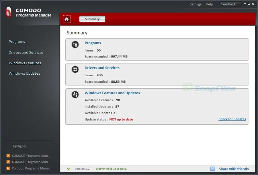 Comodo Programs Manager Zrzut ekranu 1