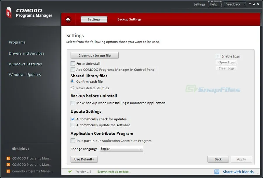 Comodo Programs Manager Zrzut ekranu 2