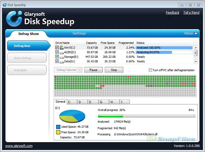 Glarysoft Disk SpeedUp Zrzut ekranu 1