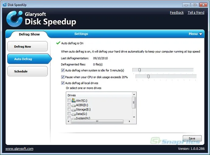 Glarysoft Disk SpeedUp Zrzut ekranu 2