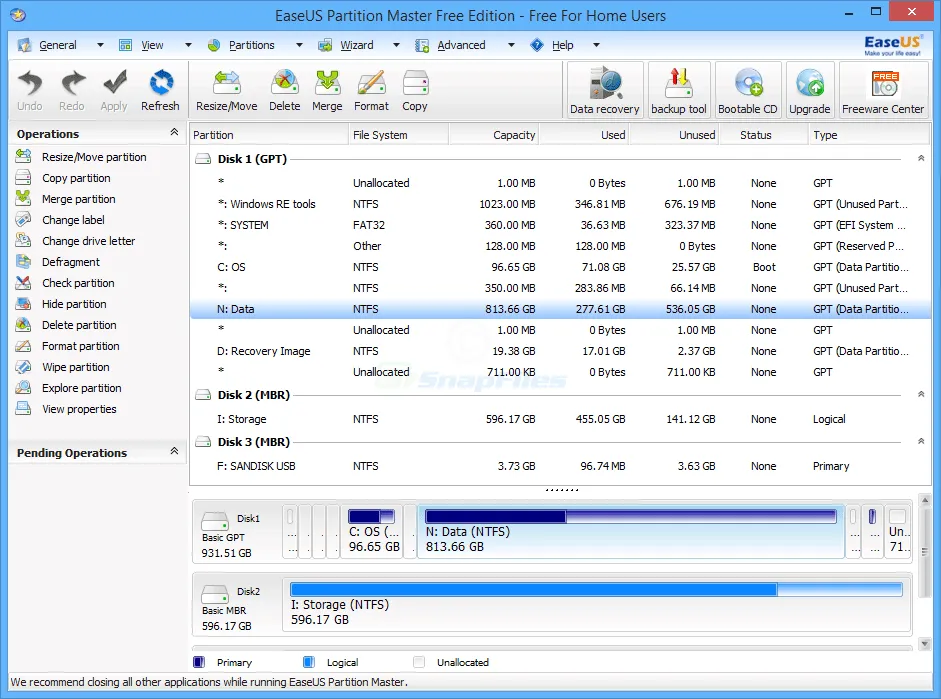 EaseUS Partition Master Zrzut ekranu 1