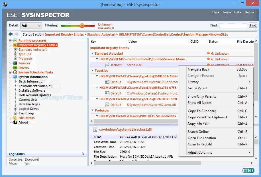 ESET SysInspector Zrzut ekranu 2