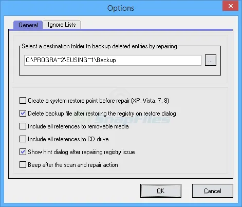Eusing Free Registry Cleaner Zrzut ekranu 2