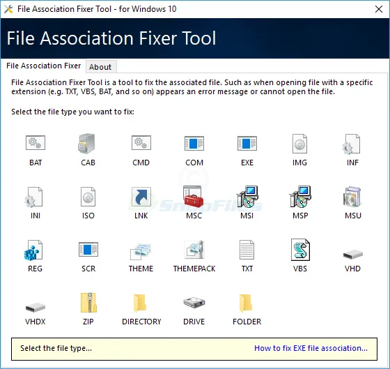 File Association Fixer Tool Zrzut ekranu 1