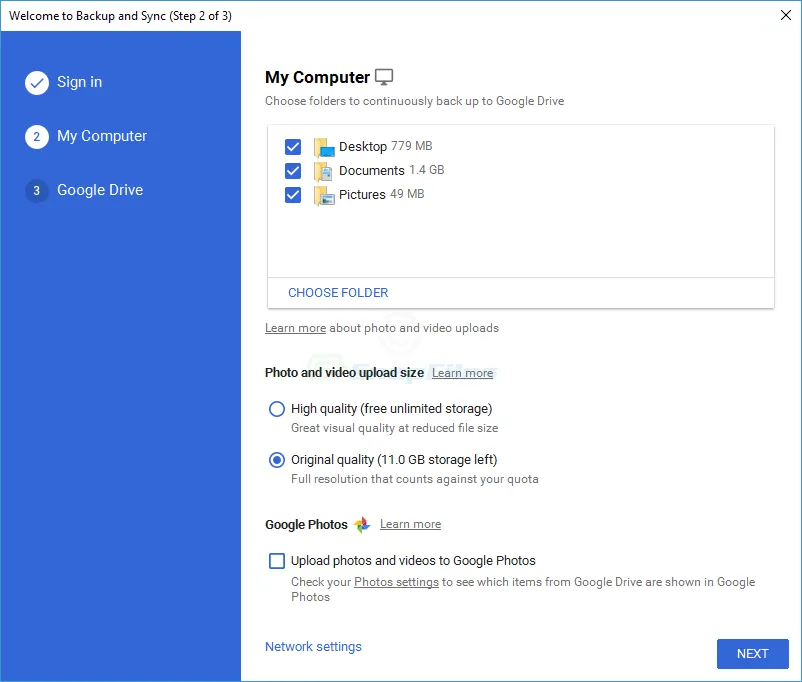 Google Backup and Sync Zrzut ekranu 1