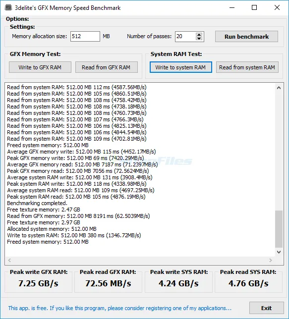 GFX Memory Speed Benchmark Zrzut ekranu 1
