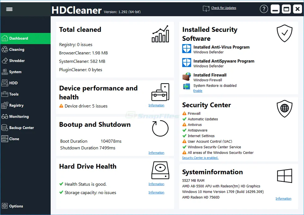 HDCleaner Zrzut ekranu 1
