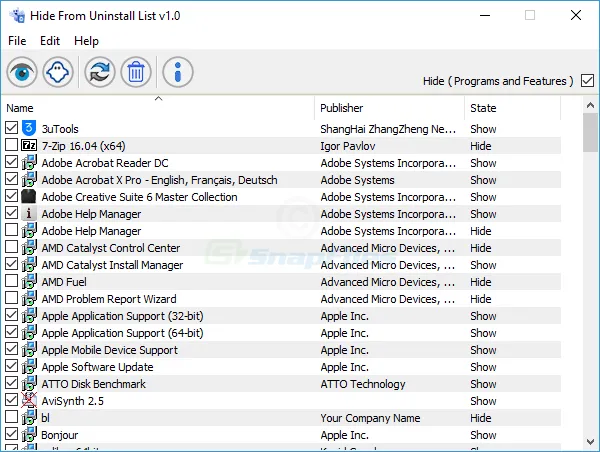 Hide From Uninstall List Zrzut ekranu 1