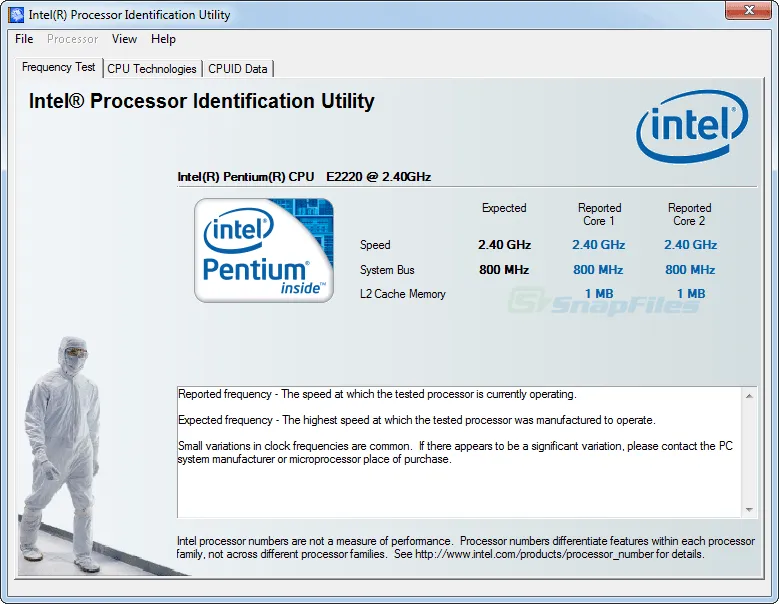 Intel Processor Identification Utility Zrzut ekranu 1
