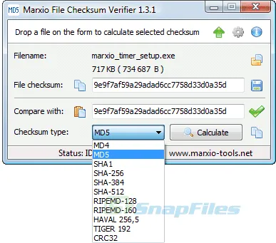 Marxio File Checksum Verifier Zrzut ekranu 1