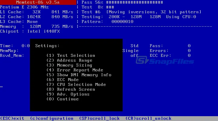 Memtest86 Zrzut ekranu 1