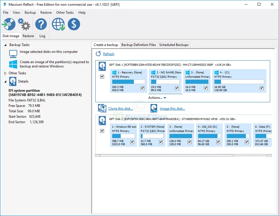 Macrium Reflect (Free Edition) Zrzut ekranu 1