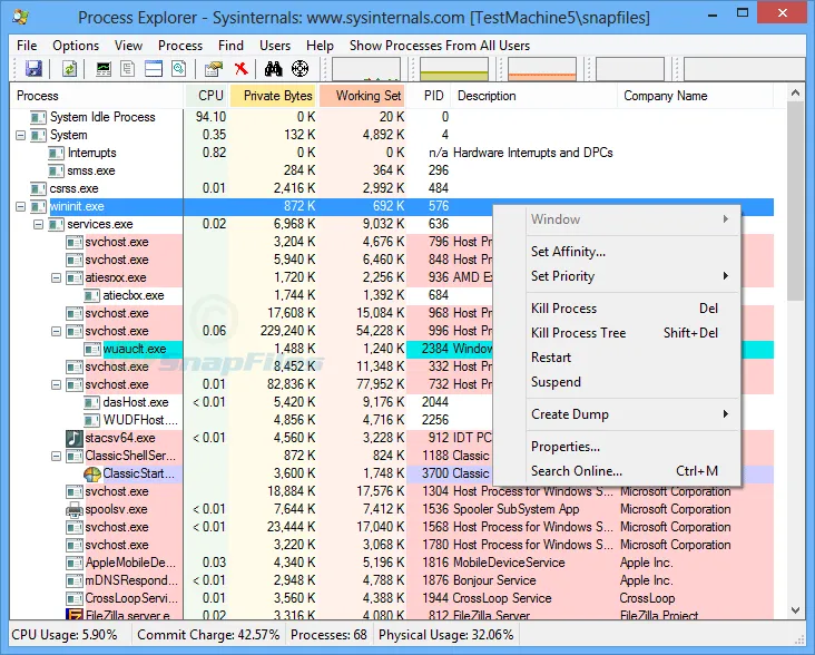 Process Explorer Zrzut ekranu 1