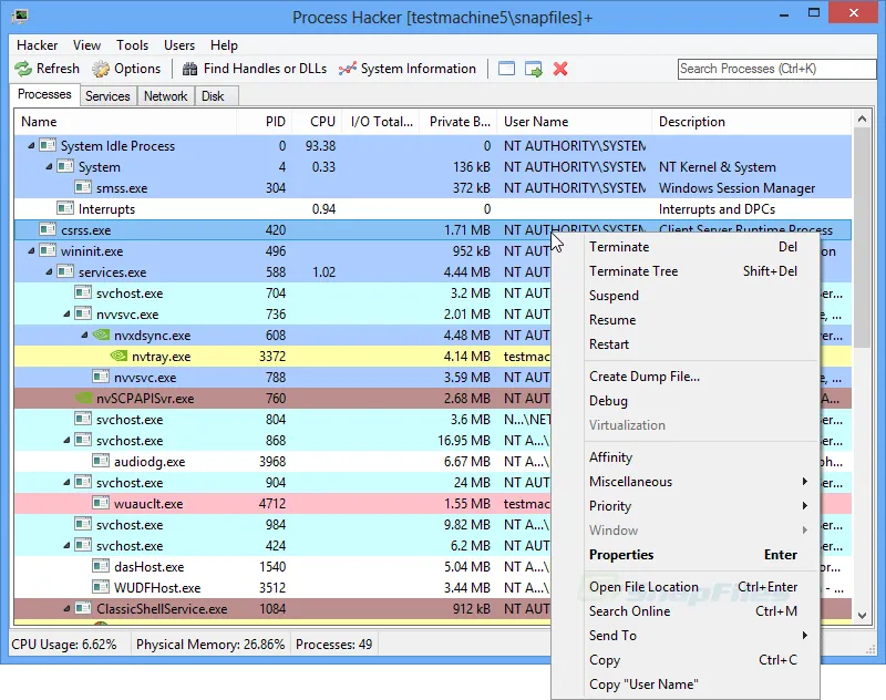 Process Hacker Zrzut ekranu 1