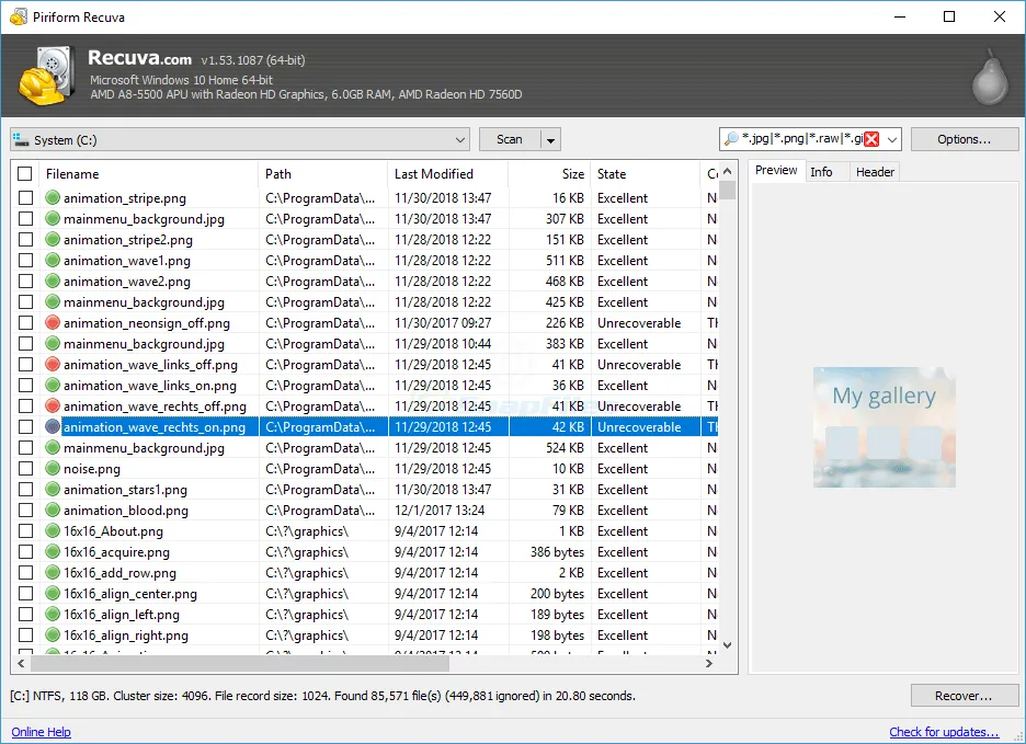 Recuva Zrzut ekranu 1