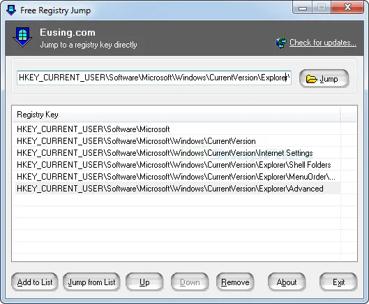 Free Registry Jump Zrzut ekranu 1