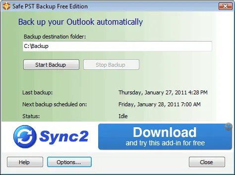 Safe PST Backup (Free Edition) Zrzut ekranu 1