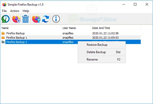 Simple Firefox Backup Zrzut ekranu 1