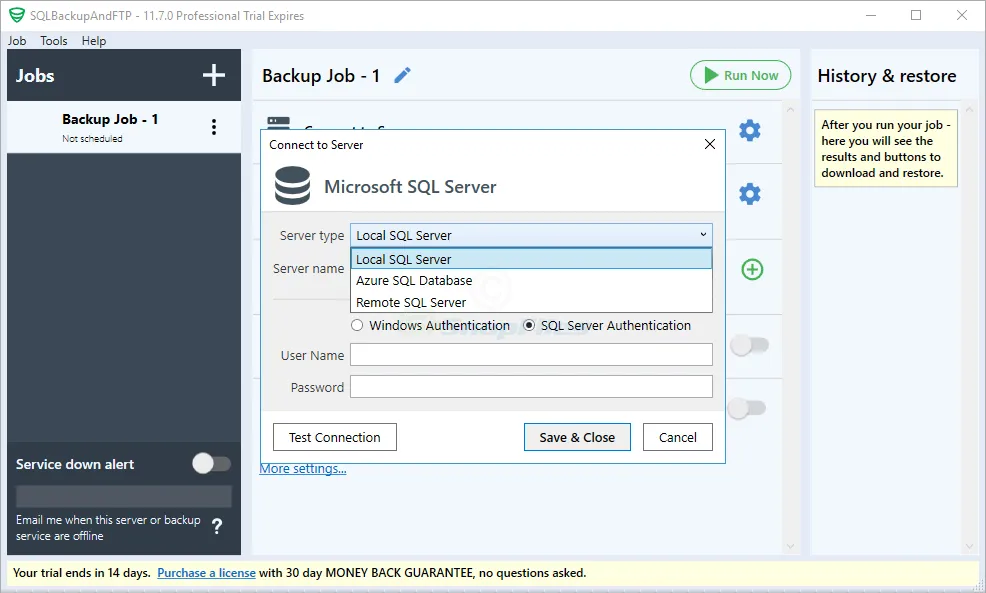 SQLBackupAndFTP Free Zrzut ekranu 2