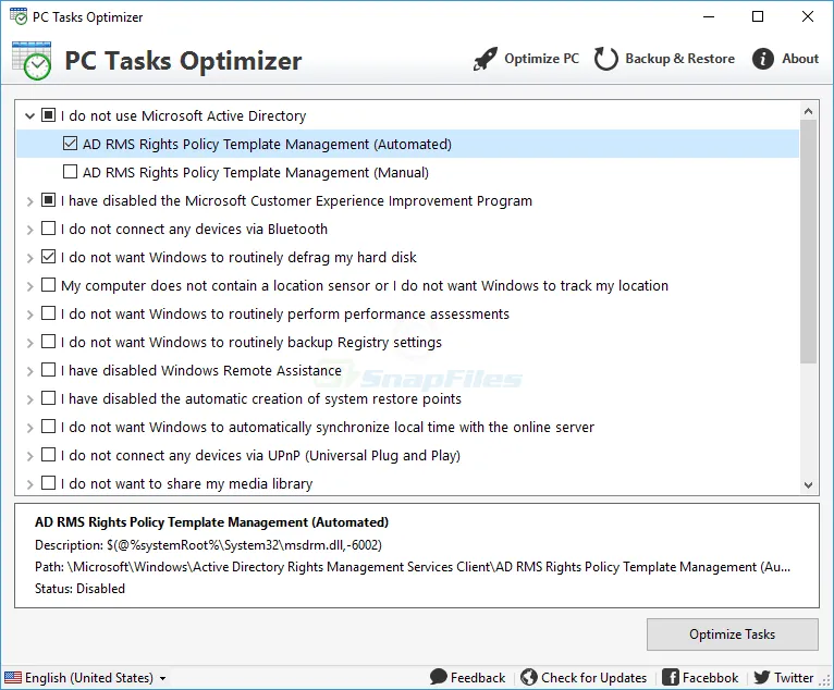 PC Tasks Optimizer Zrzut ekranu 1