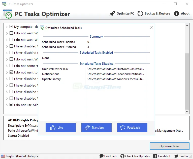 PC Tasks Optimizer Zrzut ekranu 2