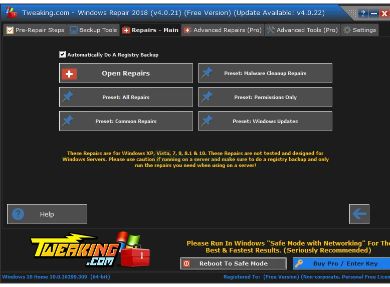 Tweaking.com Windows Repair Zrzut ekranu 2