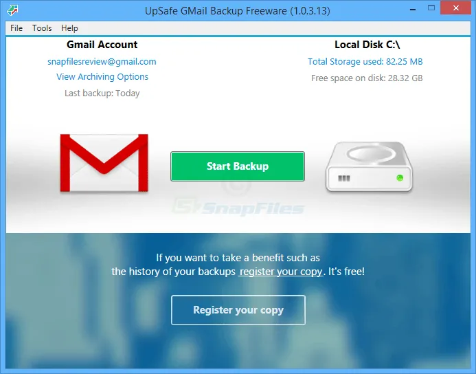 UpSafe Gmail Backup Zrzut ekranu 1