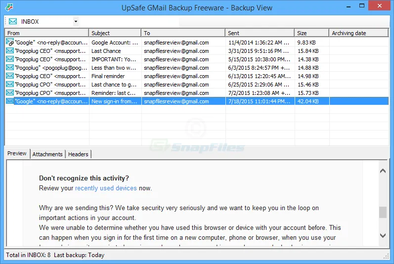 UpSafe Gmail Backup Zrzut ekranu 2