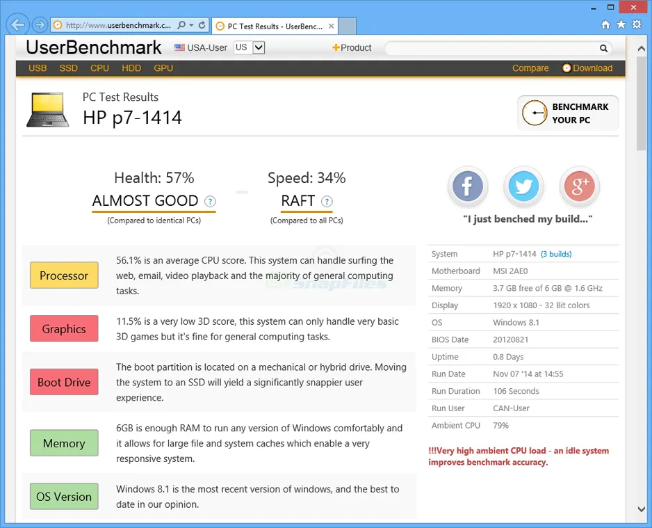 UserBenchmark Zrzut ekranu 1